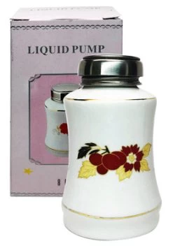Flower Patterned Porcelain Bottle With Stainless Steel Liquid Pump - 8 Oz.